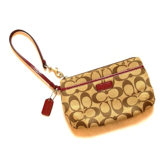 Coach Handbags - Coach Classic Tan & Wine Wristlet